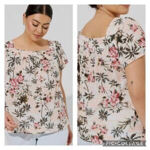 Torrid Tropical Print Clip Jacquard Flutter Sleeve Top Plus Size 3X